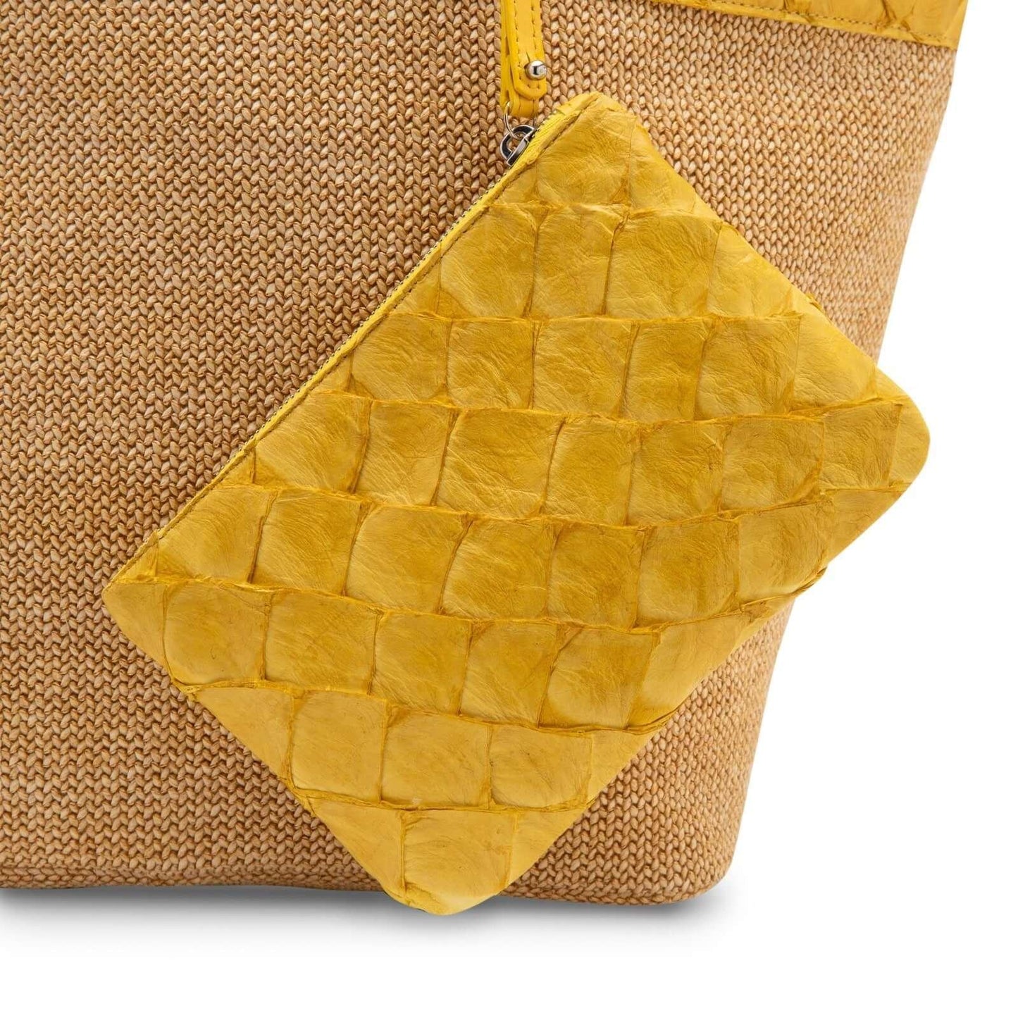 Rio Beach Bag in Camel Raffia & Honey Yellow Pirarucu