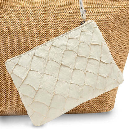 Rio Beach Bag in Camel Raffia & Clay White Pirarucu